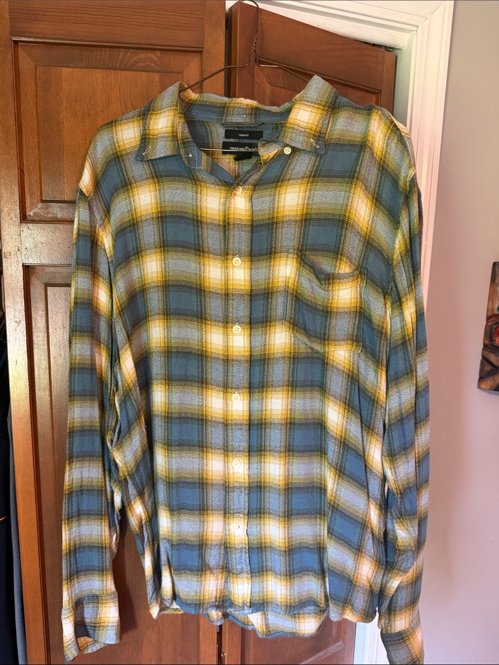 Treasure & Bond Blue, Yellow and White Plaid Button-Down Shirt